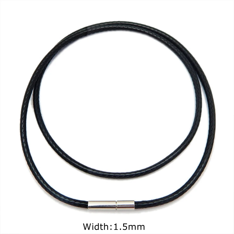 1/1,5/2 mm schwarze wasserdichte Lederband-Halskette, geflochtenes Wachsseil, Kette, Stachel mit Edelstahlverschluss für Männer und Frauen, Schmuck