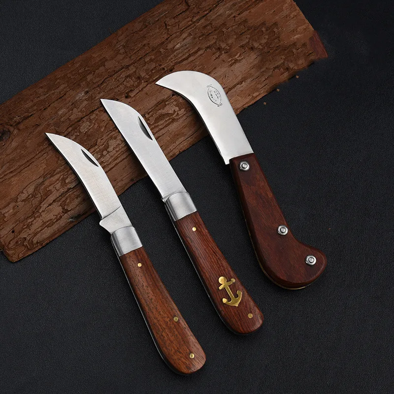 Stainless Steel Mushroom Knife Wallpaper Rosewood Handle Sickle Pocket Folding Knife Electrician Knife Camping Survival Tools