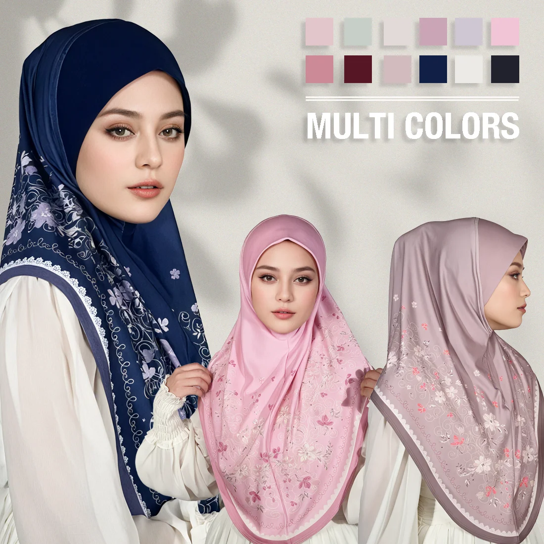 Pañuelo para la cabeza musulmán elegante de alta gama para mujer - Hiyab transpirable ajustable con estampado floral y diseño de botón a presión, disponible en doce colores, lavable a máquina, ropa islámica tradicional versátil adecuada para Ramadán, uso diario y ocasiones especiales