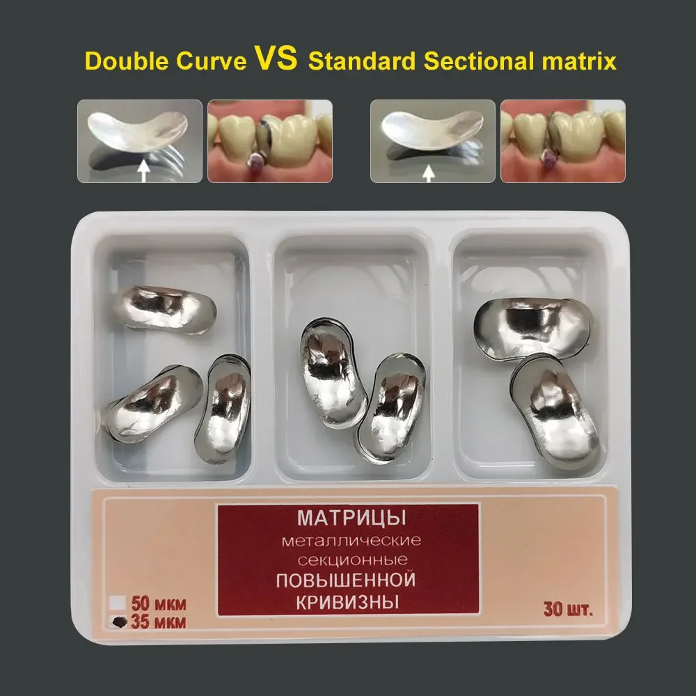 30szt Matryce dentystyczne Double Сurve Sectional Contoured 0,035mm Matrice ze stali nierdzewnej Małe średnie duże matryce