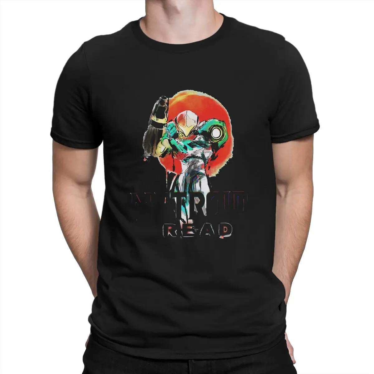 Vintage Metroid Dread Samus Artwork Classic T-Shirts for Men Round Neck T Shirt Metroid Prime Game Short Sleeve Tees Clothes