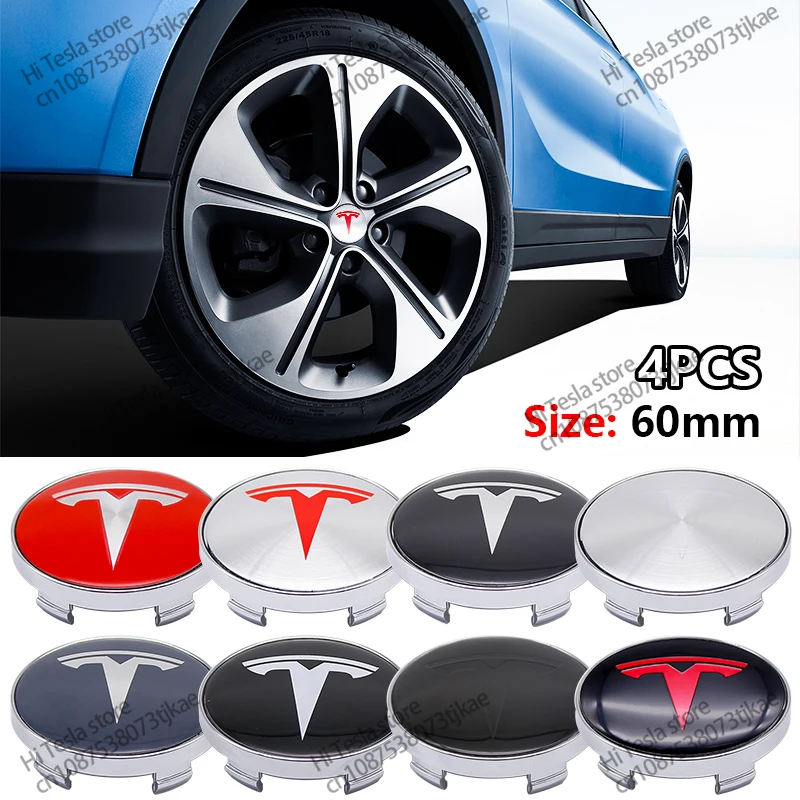 60mm 4pcs/set tesla Car Wheel Center Hub Cap Cover Emblems Sticker Auto Logo car styling accessories for Tesla Model 3 Y S X