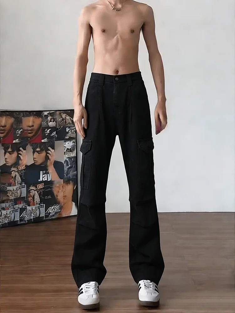American Style Tie Dye Loose Men's Workwear Jeans Design Sense Pleated High Street Logging Pants Straight Leg Trousers
