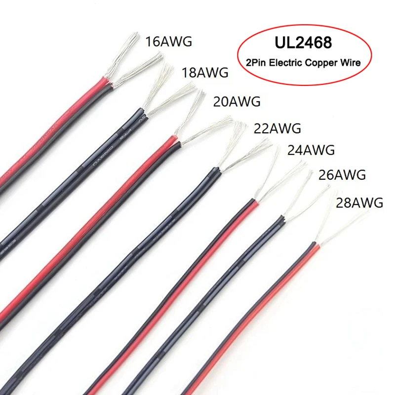 Cavi elettrici 2 ~ 50m 2 pin 30 28 26 24 22 20 18 16AWG UL2468 Cavo rosso nero per altoparlante per connettore JST 12V audio per auto LED