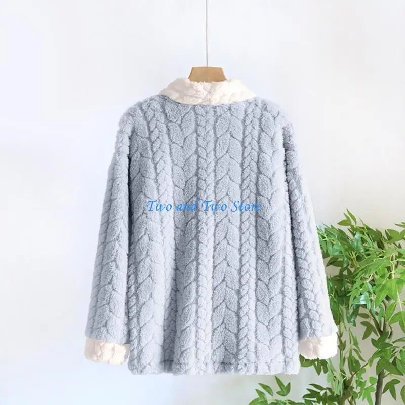 

HX6F Women's Winter Fuzzy Pajama Coats Casual Thicken Warm Flannel Button Fleece Sleepwear Cozy Soft Loungewear