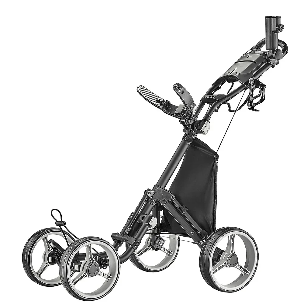 Factory Price Golf  4 Wheels Golf Trolley Cart Folding Golf Push Trolley With Umbrella Holder