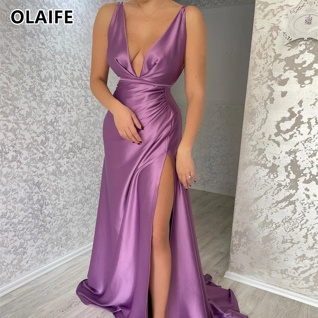 

Deep V Neck Prom Dresses Off the Shoulder Satin vestidos de graduación فساتين للمناسبات الرسمية vestidos de gala with Slit