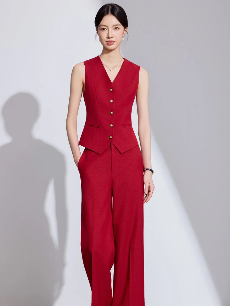 

Комплект с красным жилетом: женская профессиональная рабочая одежда, элегантный деловой стиль, весна-осень, новинка, формальный костюм с жилетом, униформа для карьеры