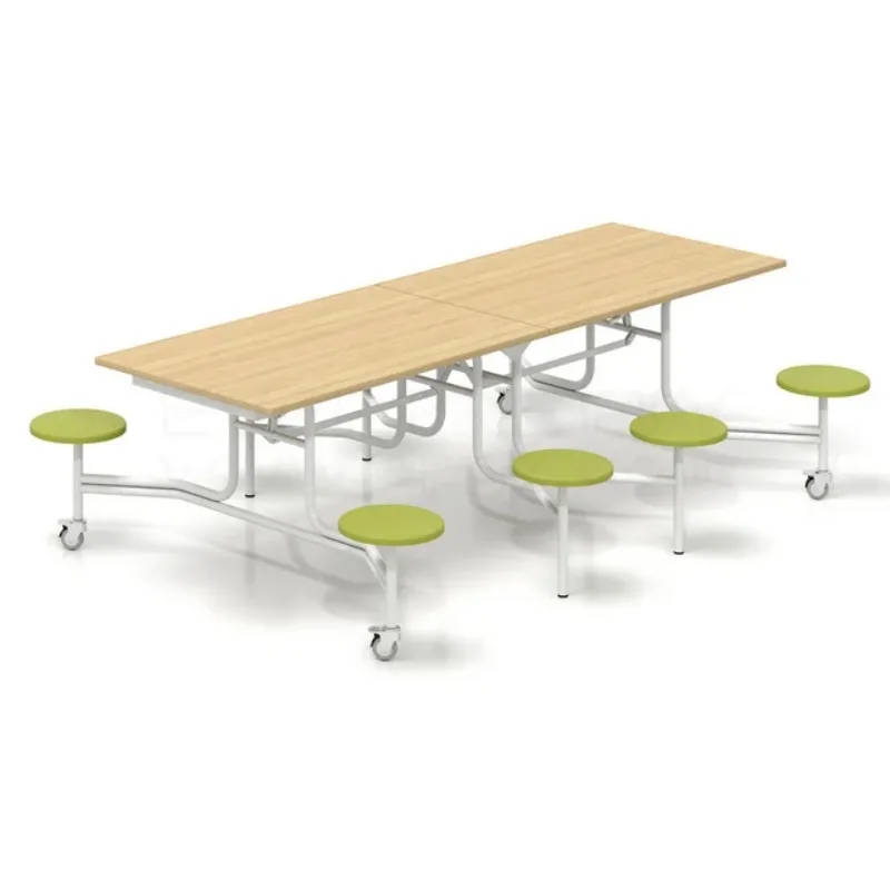 

Connected Design Movable School Canteen Furniture Restaurant Folding Dining Table with Stools Set for Eight Person