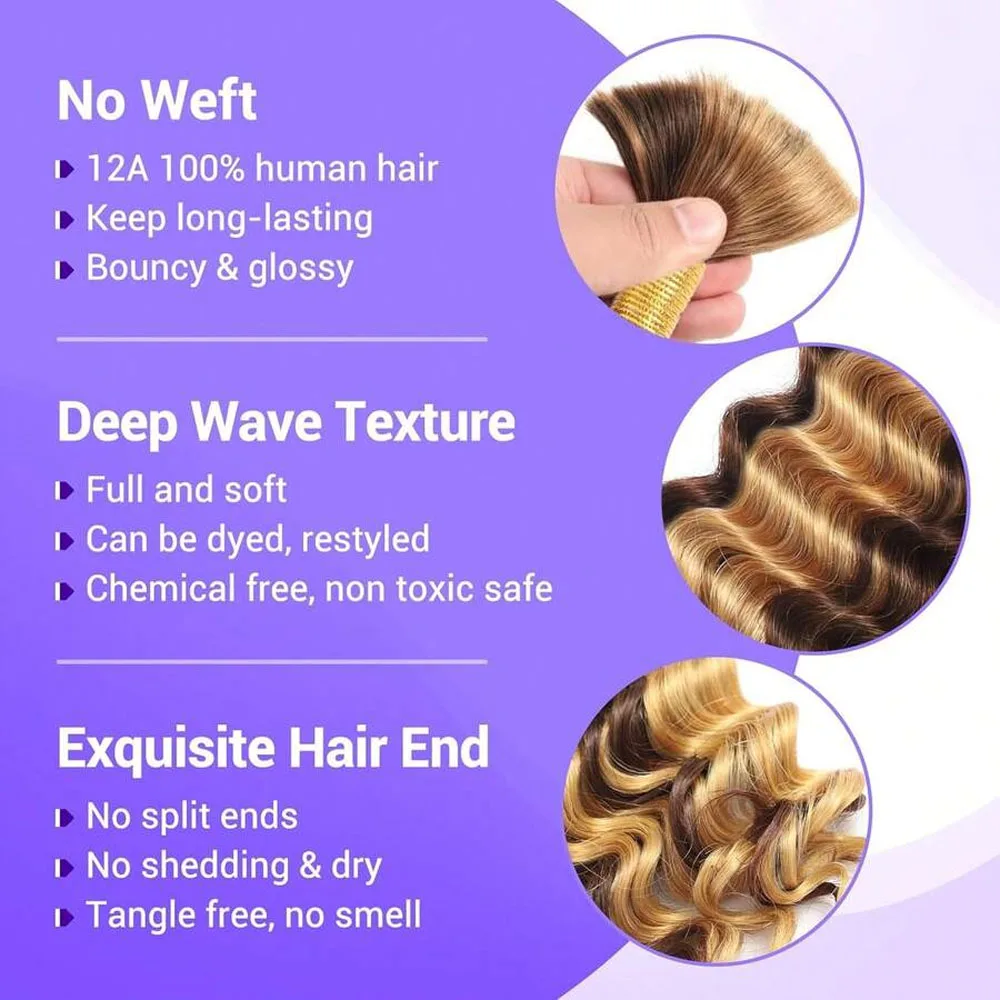 Человеческие волосы для плетения 22 дюйма, глубокие волны, объемные человеческие волосы для плетения волос, вьющиеся волосы в стиле бохо, 2 пучка, 110 г P4/27