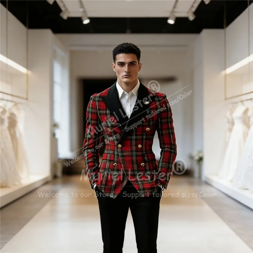 

Классический клетчатый костюм в клетку, мужской комплект из двух предметов, двубортный пиджак, брюки, деловые смокинги для банкета, мужские элегантные повседневные пиджаки