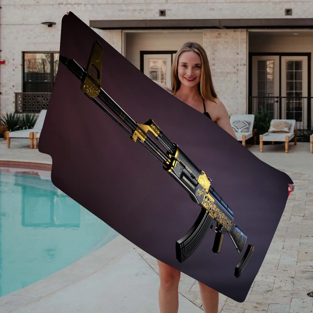 Revolver Gun AK47 Beach Towel Cartoon Cute Summer Kids Large Bath Pool Beach Towel Microfiber Absorbent For Swimming Travel