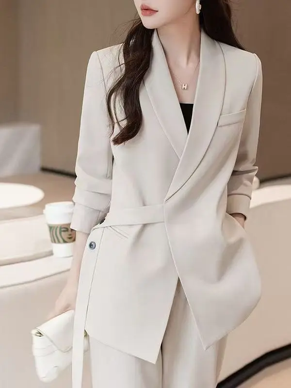 

Свободный комплект из двух предметов: брюки с широкими штанинами и топ с длинными рукавами в корейском стиле, весна-лето, большие размеры, женский модный повседневный ансамбль с высокой талией