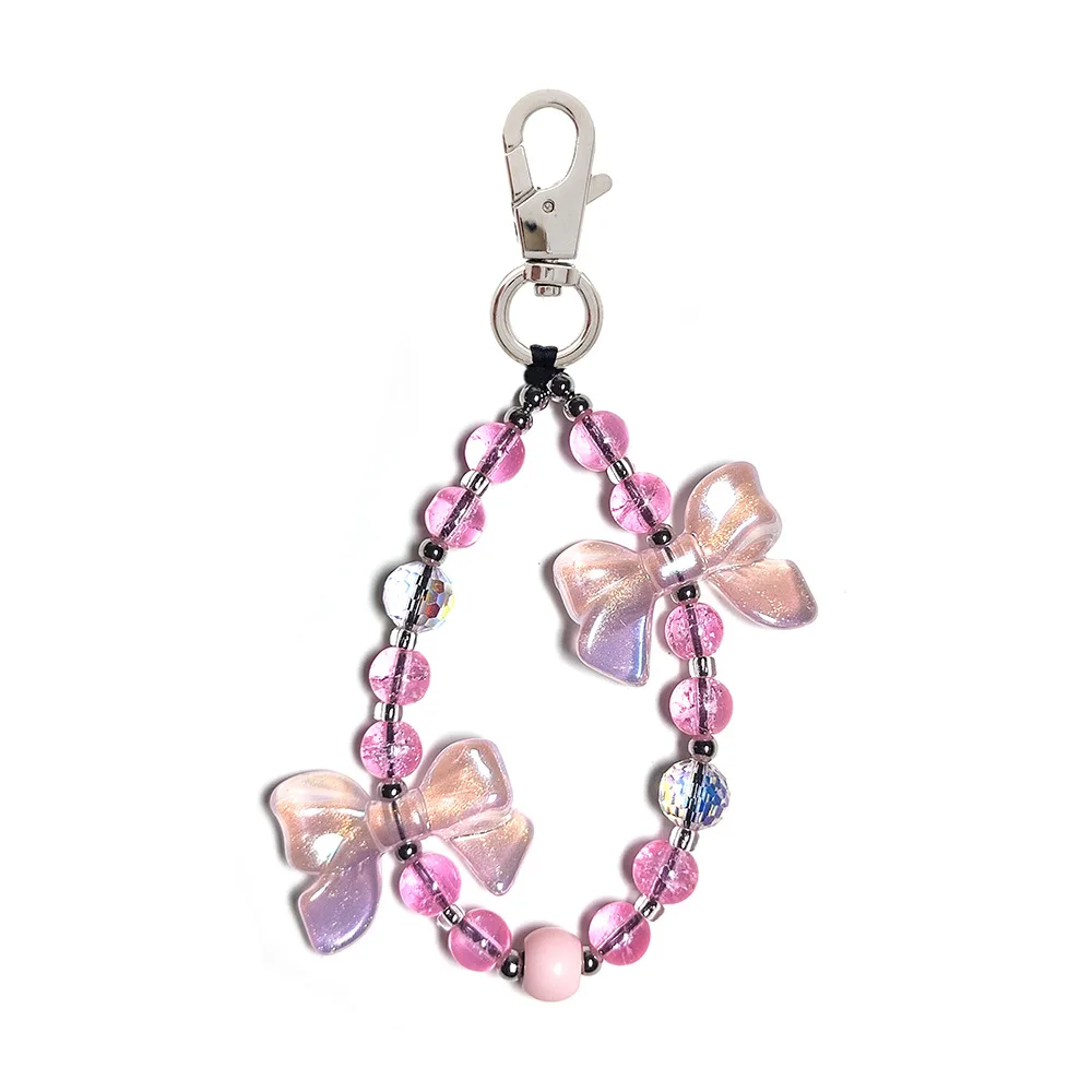 Bead Red Heart Keychain Y2K Cloud Colored Beads Key Chain Bag Phone Handmade Pendant For Women Girls Gift Korea Accessories