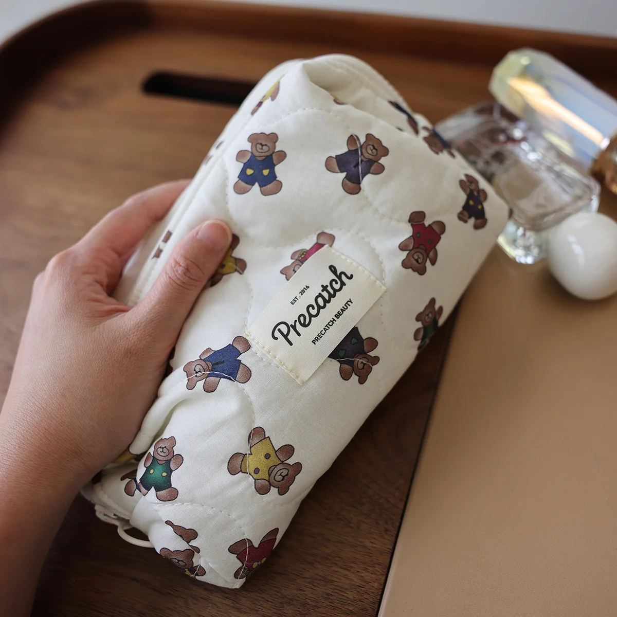 Cute bear cartoon style portable cosmetic bag carry-on clutch travel skin care products storage bag multi-function bag in bag