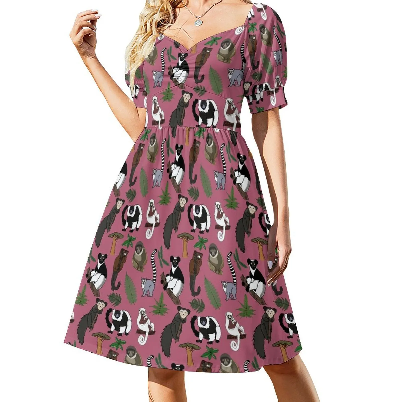 

Lemur Pattern Short Sleeved Dress Summer dresses for women elegant guest wedding dress Dress