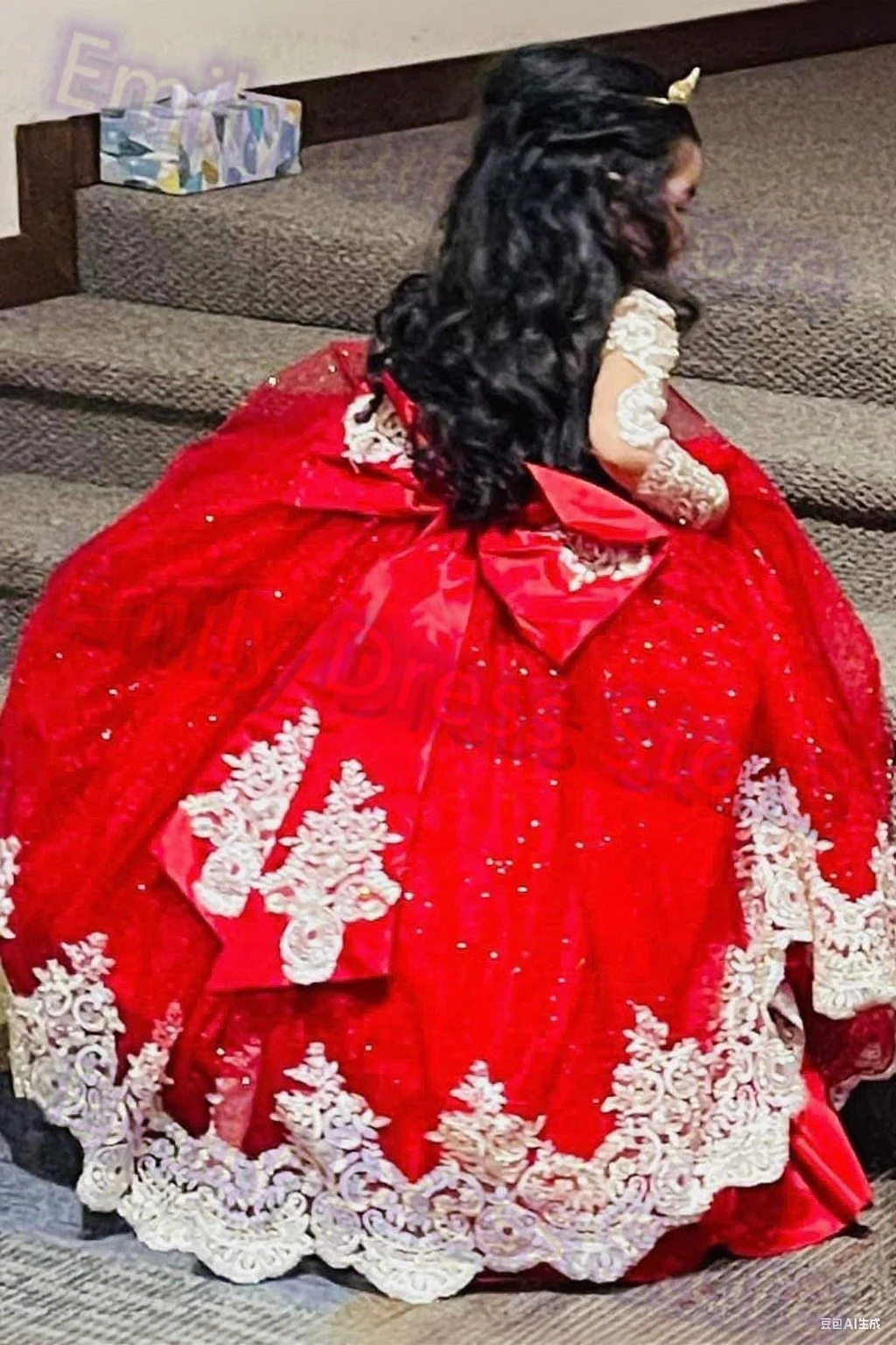 

Customized Red Flower Girl Dress For Wedding Lace Applique Full Sleeves O-neck Ruffles Kids Birthday Party First Communion Gown