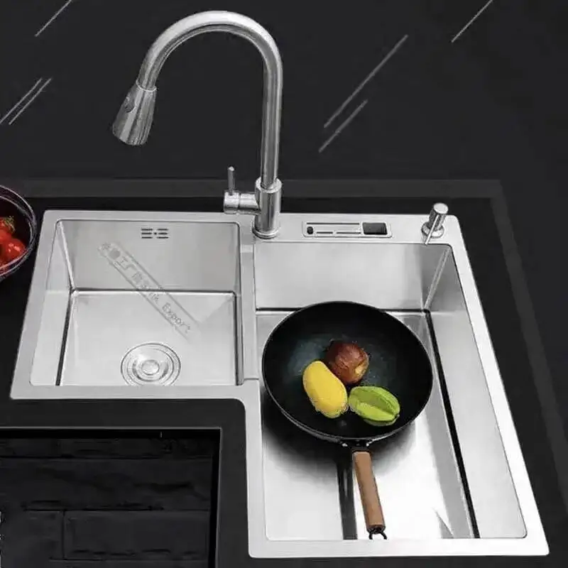 Steel Small Sinks Home Thickened Stainless Large Corner Sink Shaped Trough Double capacity Kitchen Black Sink Kitchen Fixtures