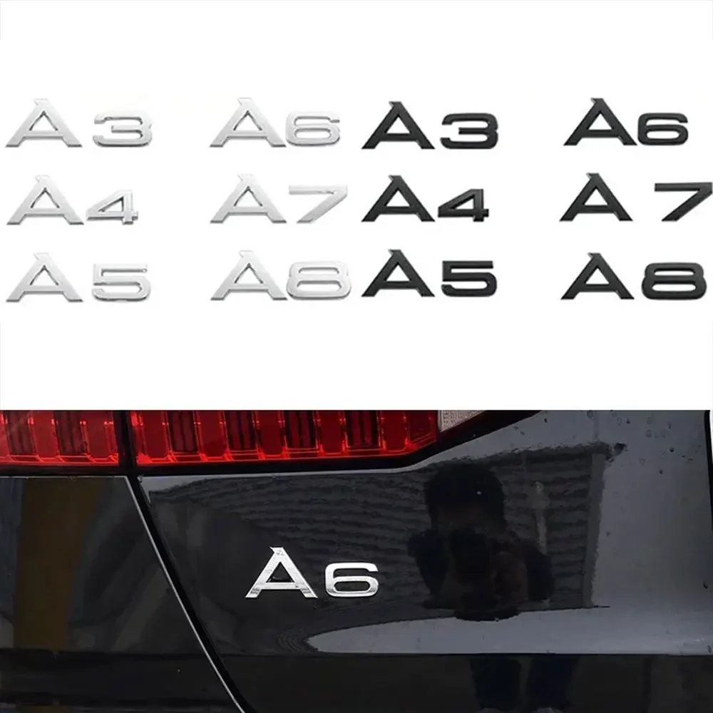 3D ABS Chrome Glossy Black Car Trunk Letters Numbers Emblem For A1 A3 A4 A5 A6 A7 A8 Car Trunk Lid Nameplate Badge Sticker