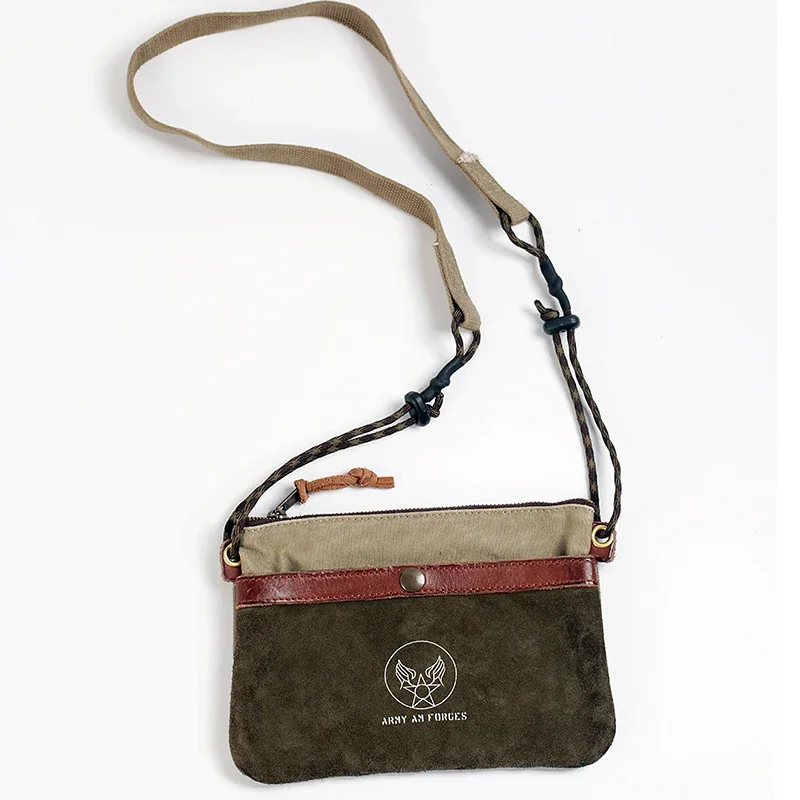 

Blunt Razor American Vintage Military Style Size 23*16cm Canvas Bag Heavy Duty Washed Old Frosted Cowhide Shoulder Bag