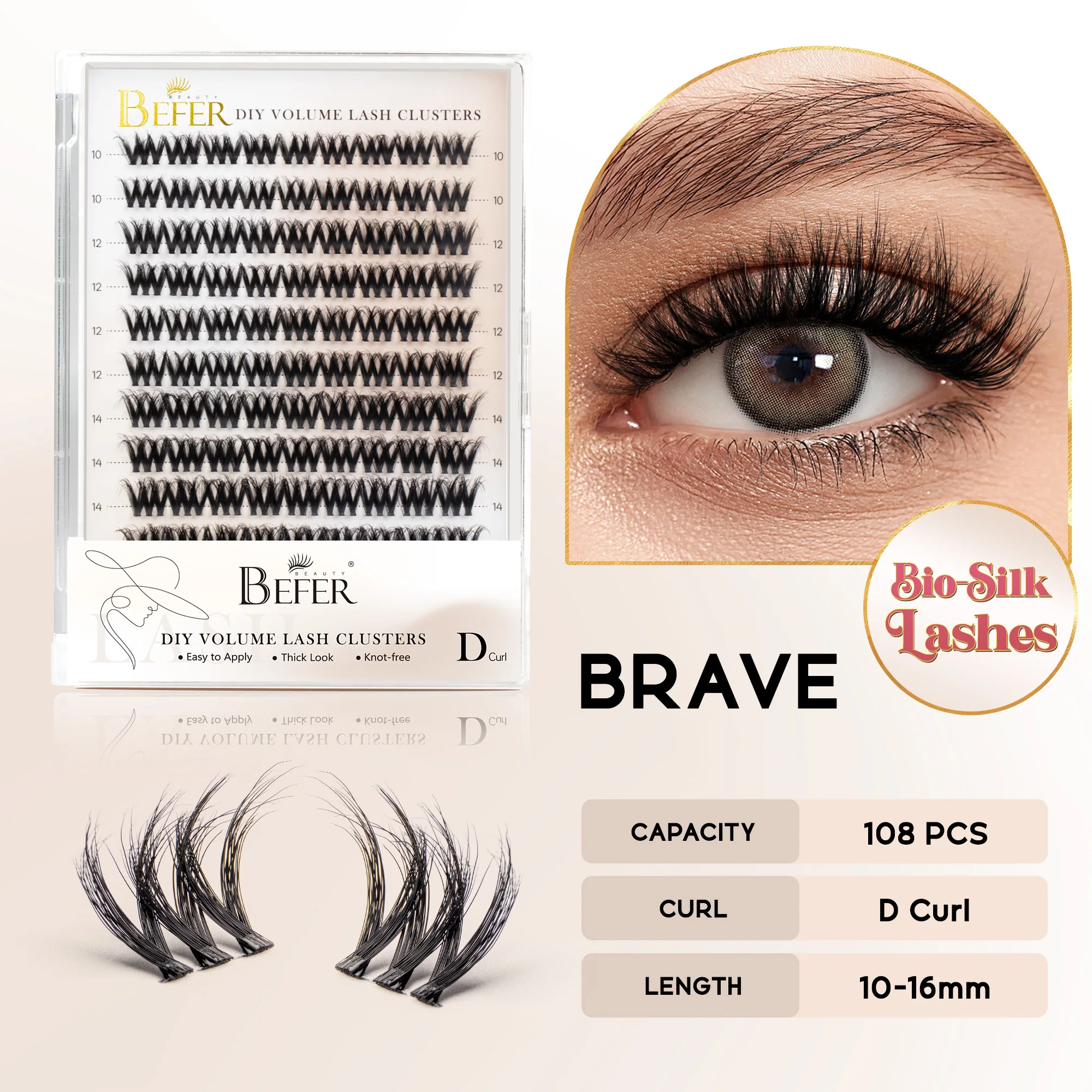 Befer 144 Stück Wimperncluster, 3D-natürliche, flauschige Cluster-Wimpern, DIY-Wimpernverlängerung, 10–16 mm, hochwertiges, weiches, superdünnes Band-Make-up