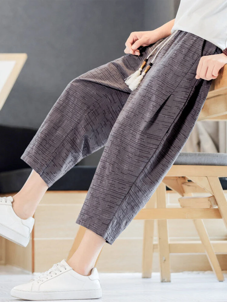 

New Chinese Sle Loose Fit Straight Leg Thin Cotton Linen Men's Summer orts Lantern Pants Breathable Casual Trousers