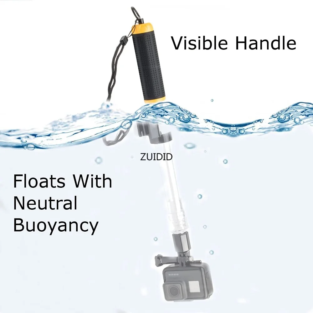 Telescopic Waterproof Float Monopod Crystal Selfie Stick Telescopic Transparent Diving Rod for Phone Gopro HERO 10 9 8 7 6 SJCAM