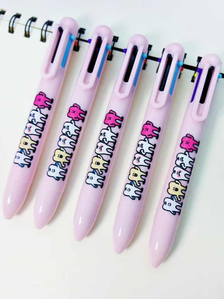 

12PCS pink tooth ballpoint pen, World Love Teeth Day multi-color pen, six-in-one tooth modeling pen