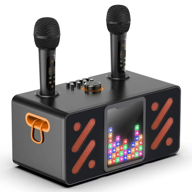 

Retro Colorful Light Wireless Bluetooth Speaker Dual Microphone Karaoke Machine Home TV Heavy Bass Cannon