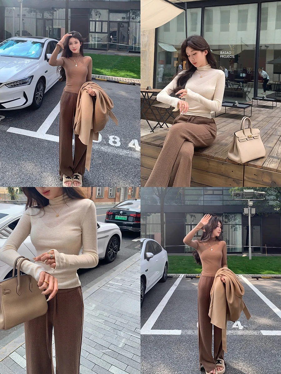 

Achi Шелковый шерстяной длинный воротник с высоким воротником, женский вязаный топ, прозрачный универсальный базовый слой, классический крой, зимняя мода