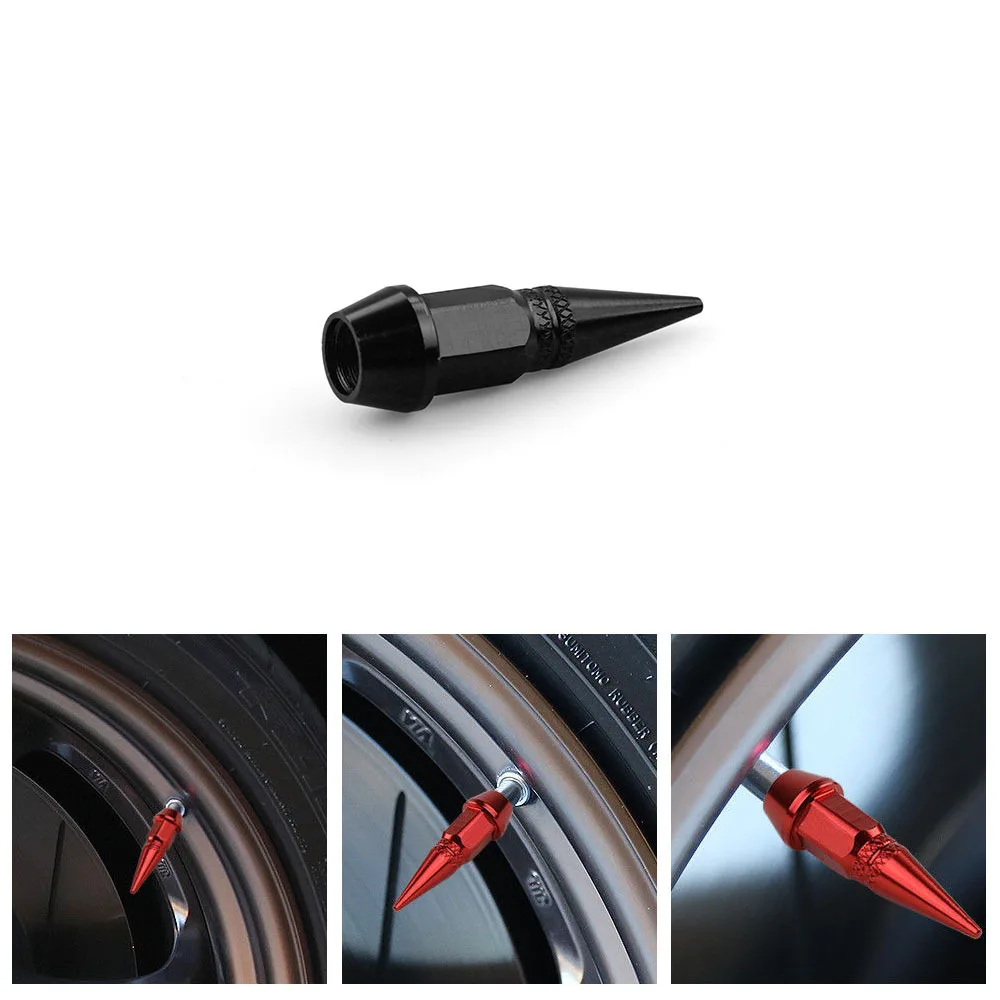 4Pcs Universal Aluminum Car Styling Tunning Car Tire Valve Stem Cap Spike Shaped Metal Dust Covers Lid for Bicycle Motorcycle