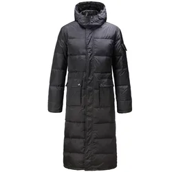 Masculino engrossado para baixo jaqueta inverno quente longo para baixo casaco maxi parka jaqueta masculina removível com capuz sobre o joelho solto casaco puffer