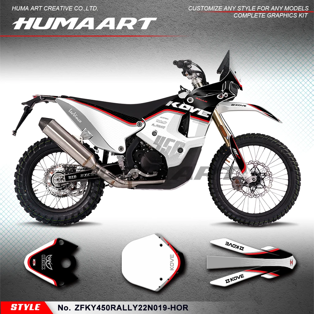 

Комплект наклеек с индивидуальной графикой HUMAART в комплекте для KOVE 450 Rally Rally 450 2022 2023 2024, ремонт, ZFKY450RALLY22N019-HOR