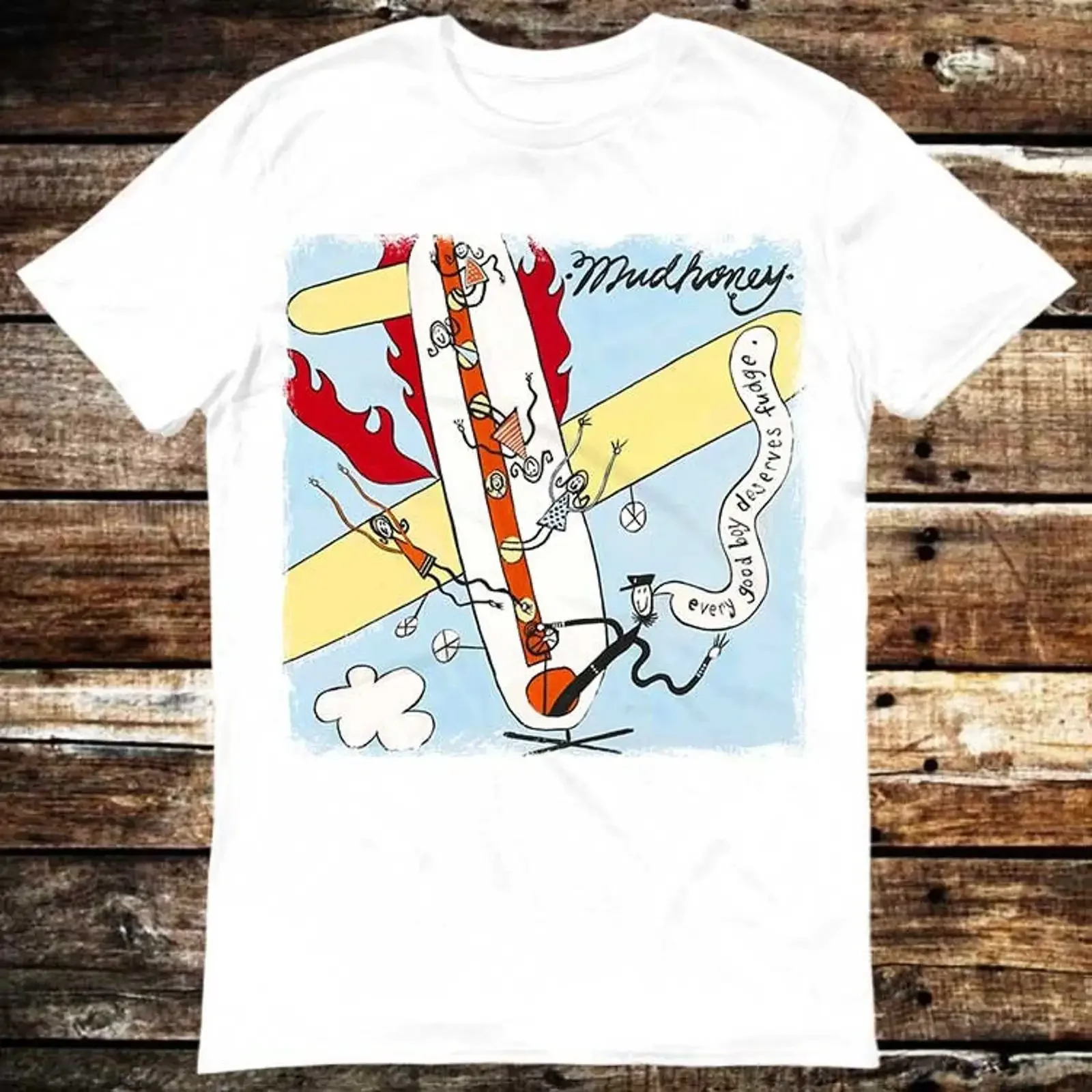Mudhoney Every Good Boy Deserves Fudge Vintage T Shirt Grunge Rock Band Music Casual  vintage Washed homme Unisex Soft