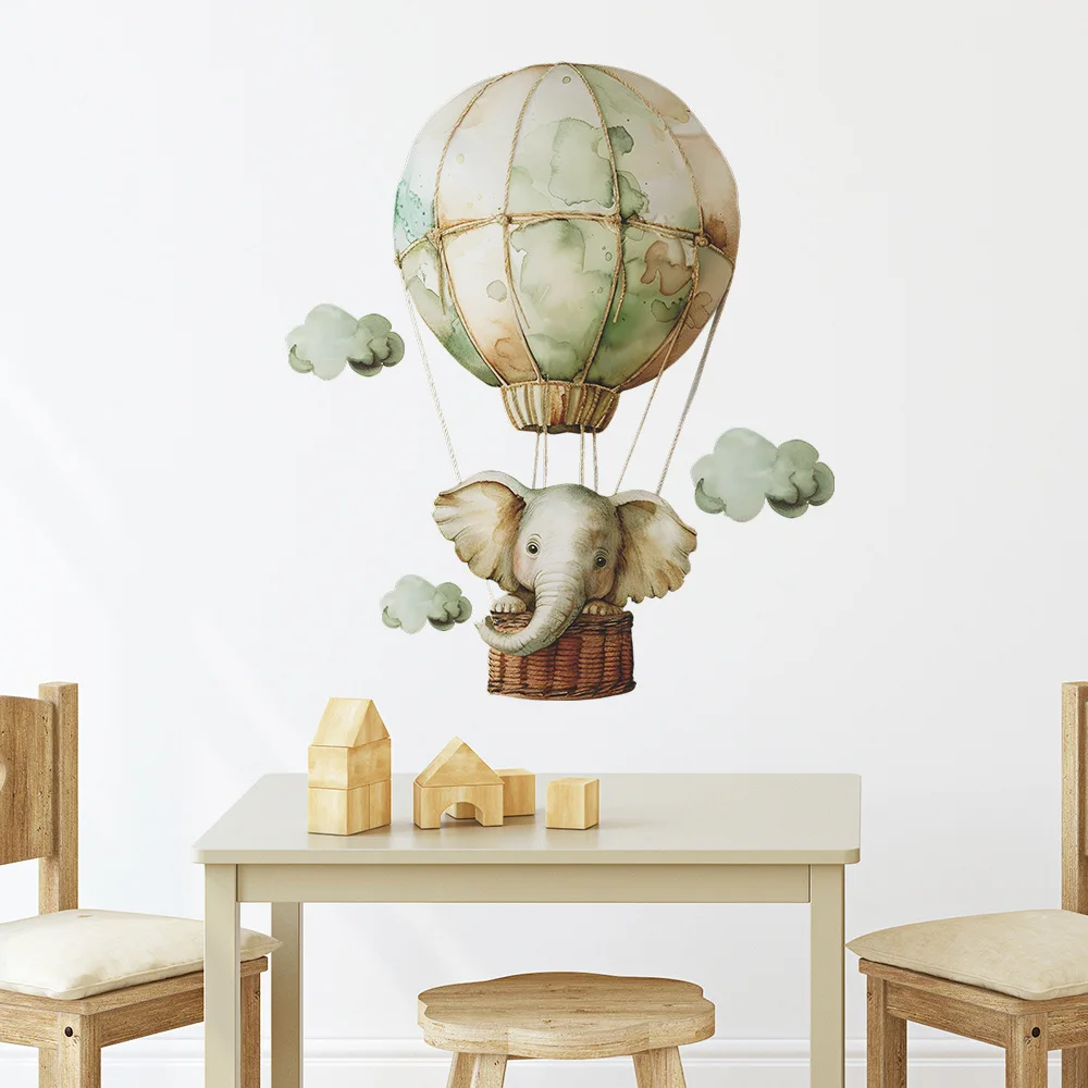 1pcs cartoon spring elephant hot air balloon children's room bedroom porch home decoration wall stickers self-adhesive