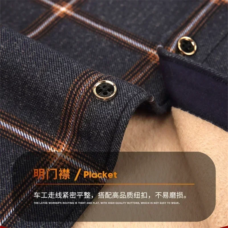 Męska koszula z grubego polaru, ocieplana, z długim rękawem, w stylu taty, codzienna, w kratę, zimowa, wygodna, oddychająca, odzież chińskiej marki.