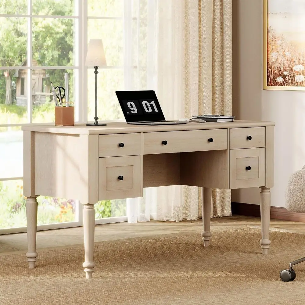 

WAMAPT armhouse Executive Desk with 5 Ders, Home Oice Desk with Charging Station, Wood Computer Desk with ile Cabinet Storage, D