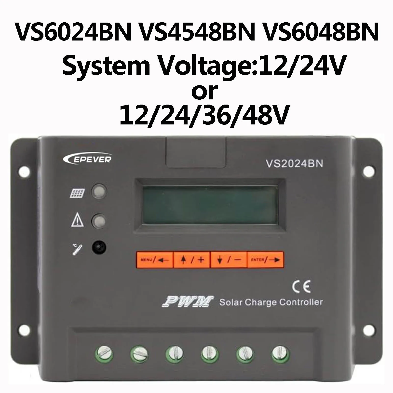 VS6024BN VS4548BN VS6048BN PWM Solar Charge Controller Max PV Input 12/24V or 12/24/36/48V