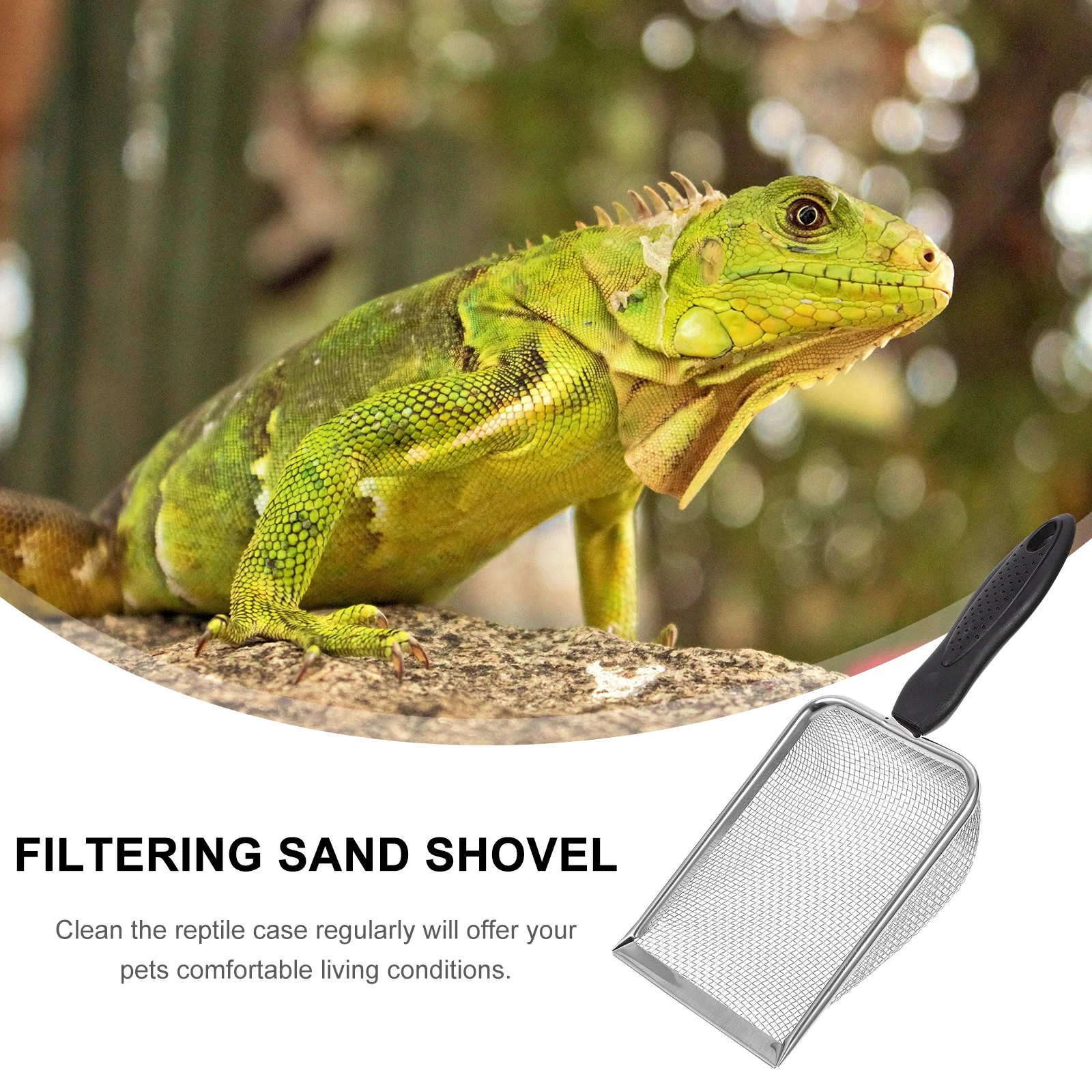 

1Pcs Stainless Steel Reptiles Sand Shovel Ergonomic Design for Tortoise Spider Snake Bedding Substrate Cleaning Supplies