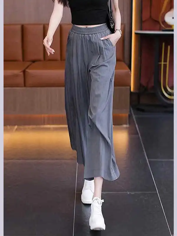 

Новые летние женские повседневные брюки-палаццо из ледяного шелка с высокой талией, свободного кроя, быстросохнущие, в стиле юбка-брюки