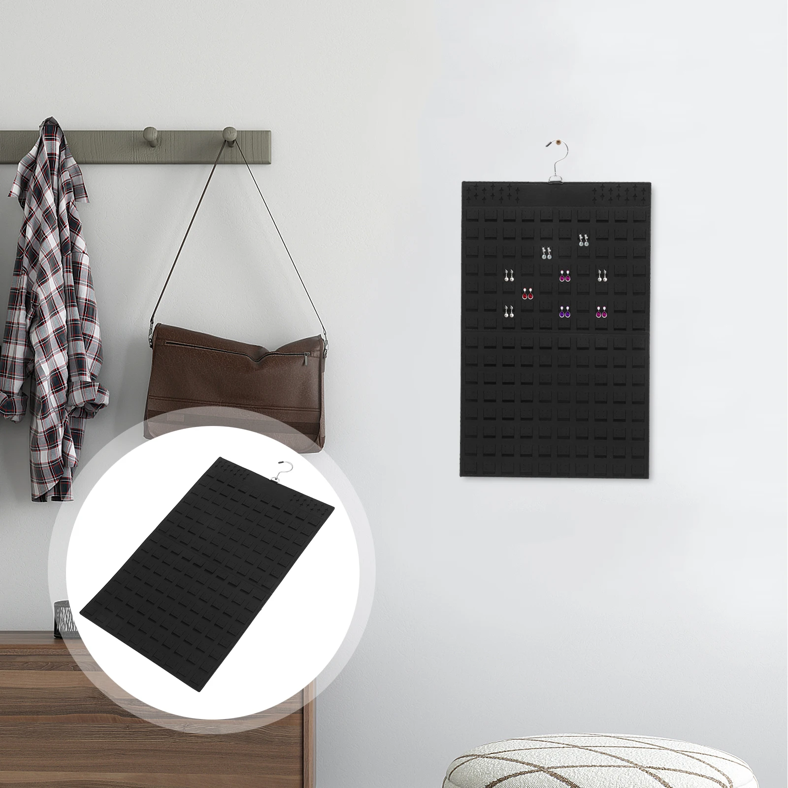 

Reversible Felt Earrings Necklace ganizer Double Sided Wall Mount Storage Bag Black Hanging Board Jewelry Display Rack