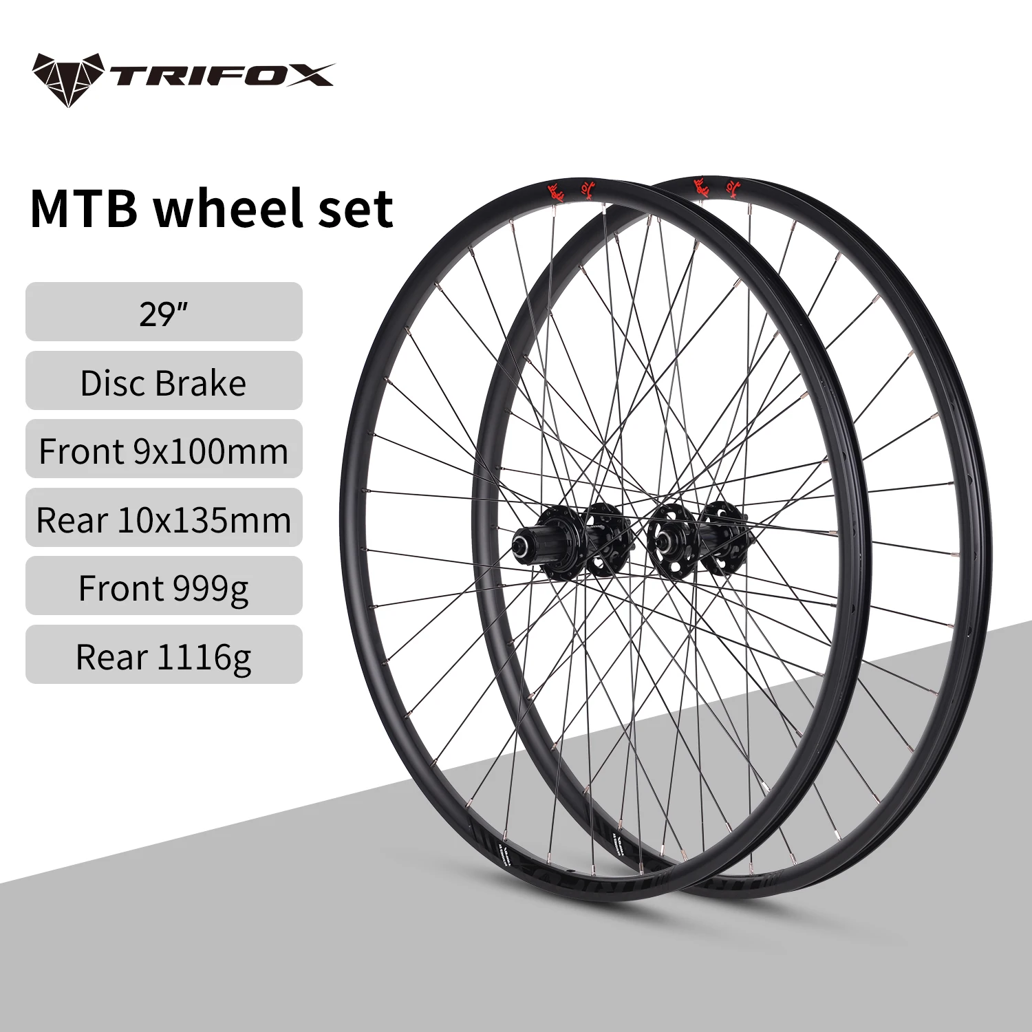 TRIFOX offical MTB Bike Wheelset 29er 21mm Wide Thru Axle 12*142 /135*10mm Rim Brake 6 Pawls Bicycle Wheelset