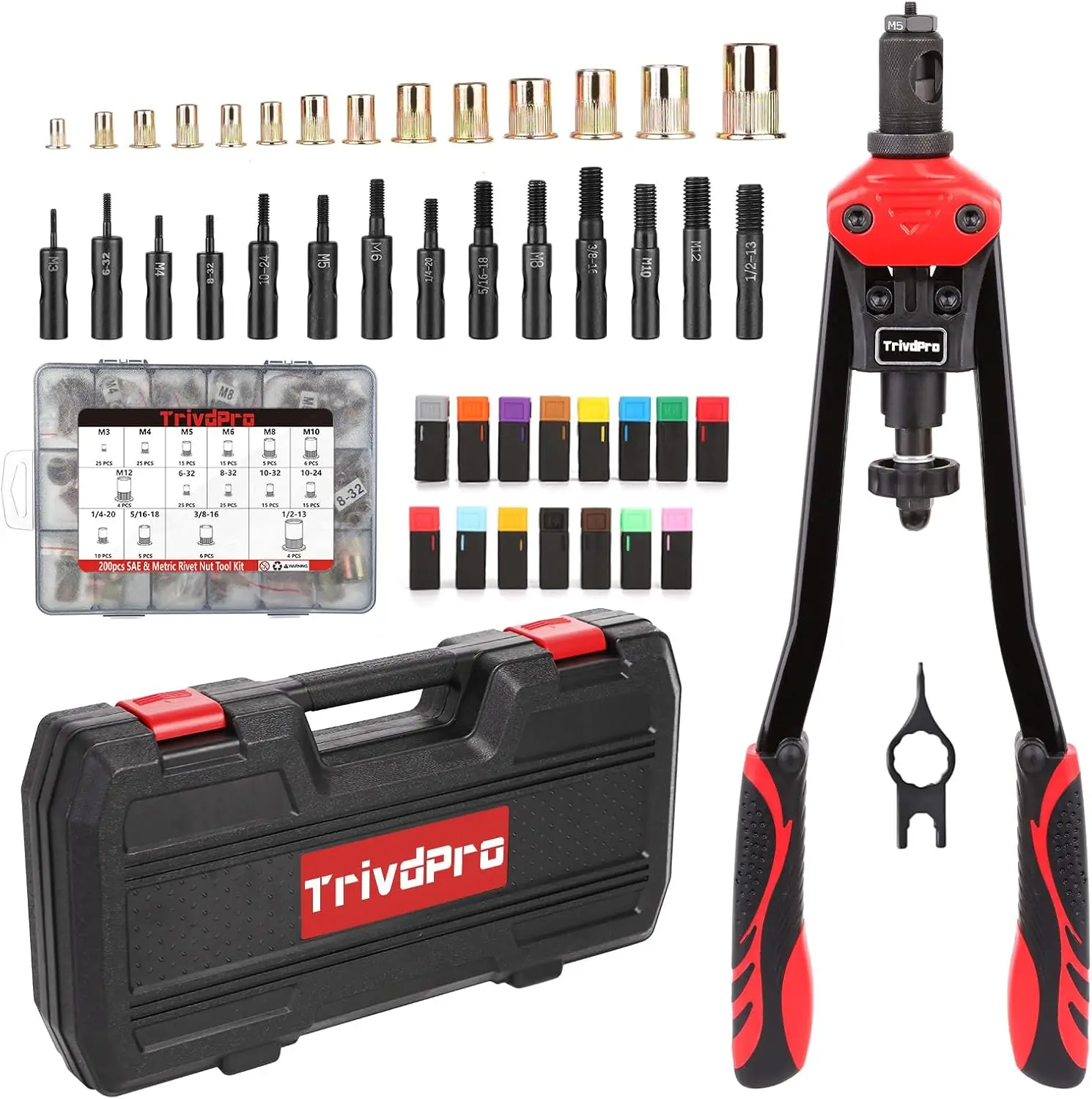 

16" Rivet Nut Tool Kit with 200pcs Nutserts and 15 Mandrels, Heavy Duty Rivnut Gun for Metal Sheets