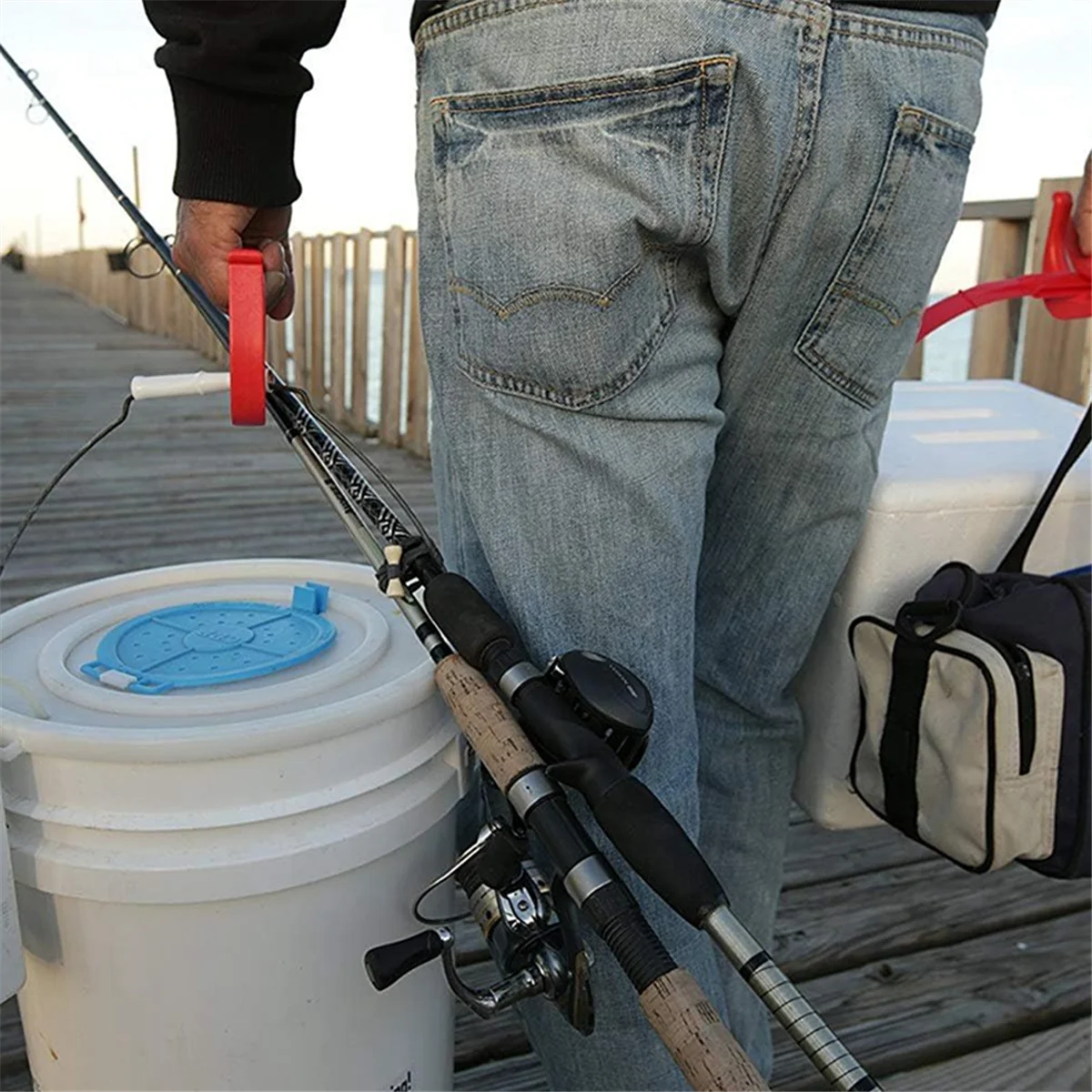 Grocery Bag Carrier Handle Holder - Multi Purpose - Carry Shopping Bags Propane Tanks 5-Gallon Buckets Paint Red