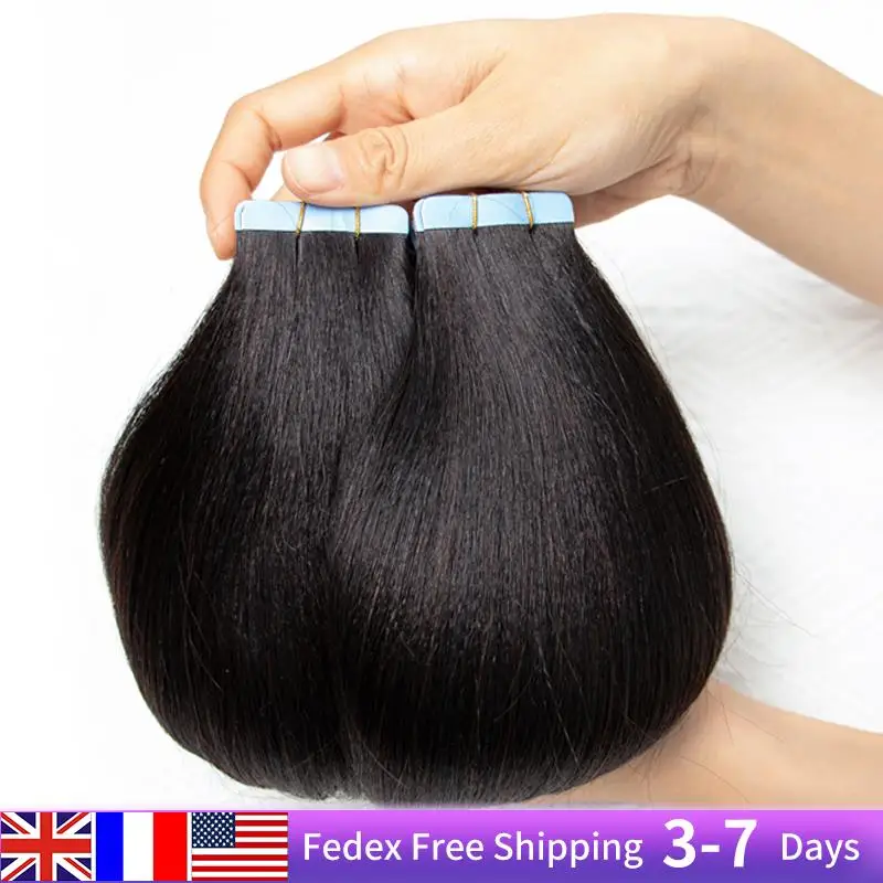 Yaki Straight Tape In Extensions Remy Human Hair Silk Pressed Light Yaki Tape In Hair Extensions 12-26 inch 20 pcs/Pack