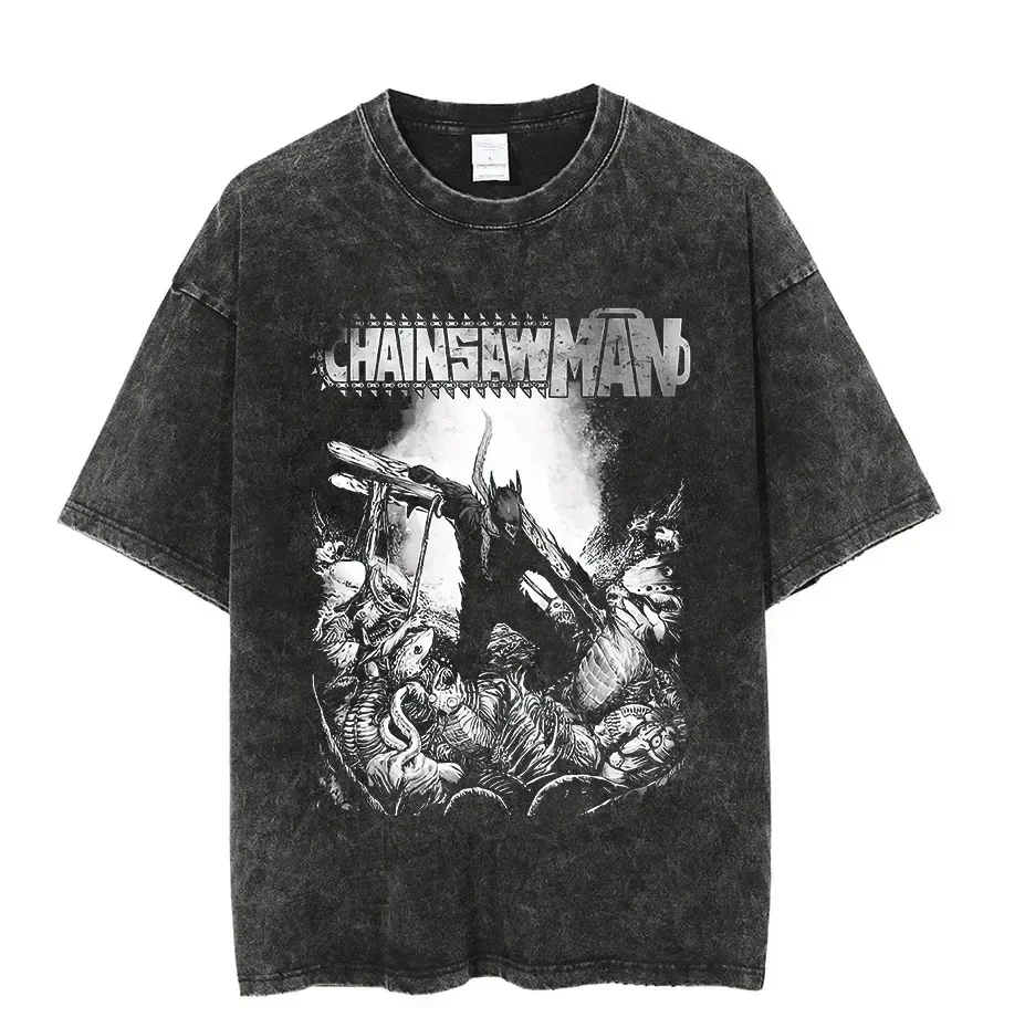 

2025 Vintage Washed Tshirts Chainsaw Man Anime T Shirt for Men Women Harajuku Tee Cotton Fashion Streetwear Unisex Tops