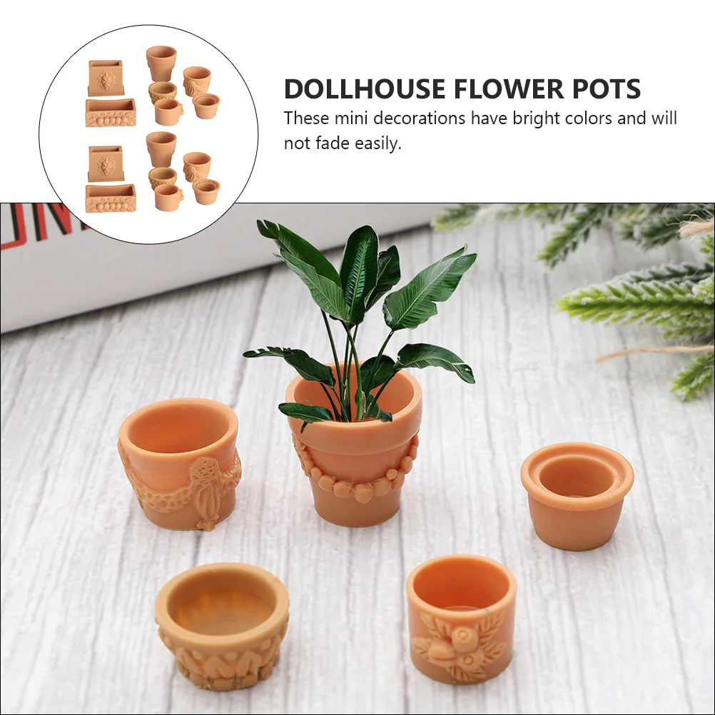 Pots Miniature Mini Accessories Clay Flower Flowerpots Planter Terracotta Pot Fake Pottery Decoration Furniture Tiny Resin House