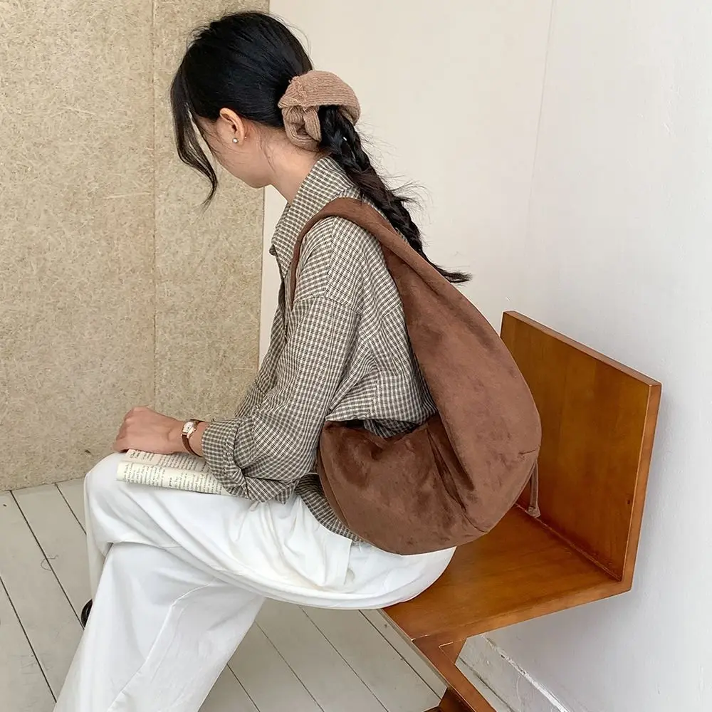 

Casual Handbag Suede Shoulder Bag Large Capacity Fashion Hobo Bag Korean Style Solid Color Tote Bag Girls