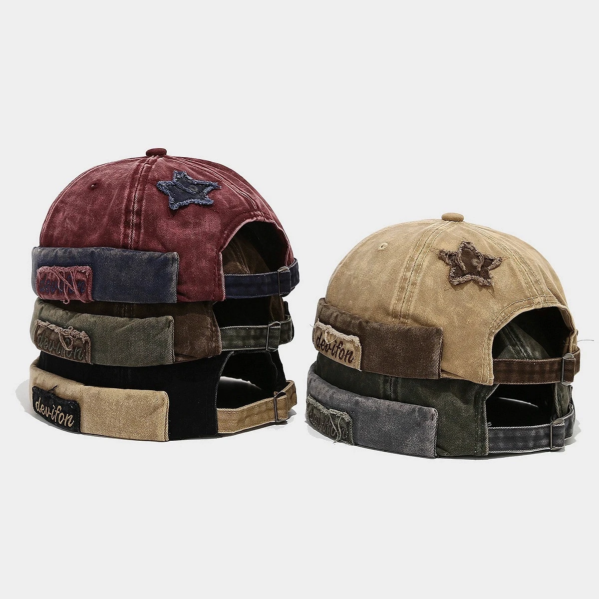 

Retro Washed Denim Bucket Hat Men's Landlord Caps No Brim Skullies Beanie Melon Cap