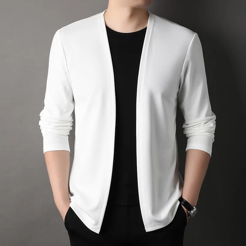 Spring Autumn Knit Cardigan Men Fashion Solid Color Stand Collar Slim Fit Comfortable Casual Men's Korean Knitted Sweater Jacket